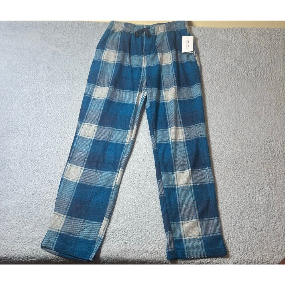 Perry Ellis Portfolio Pajamas Mens M Blue Buffalo Plaid Fleece Comfy Pajamas NEW